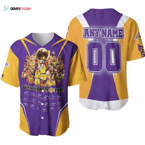 Los Angeles Lakers Champions Legend Team Signatures Designed Allover Gift With Custom Name Number For Lakers Fans Baseball Jersey