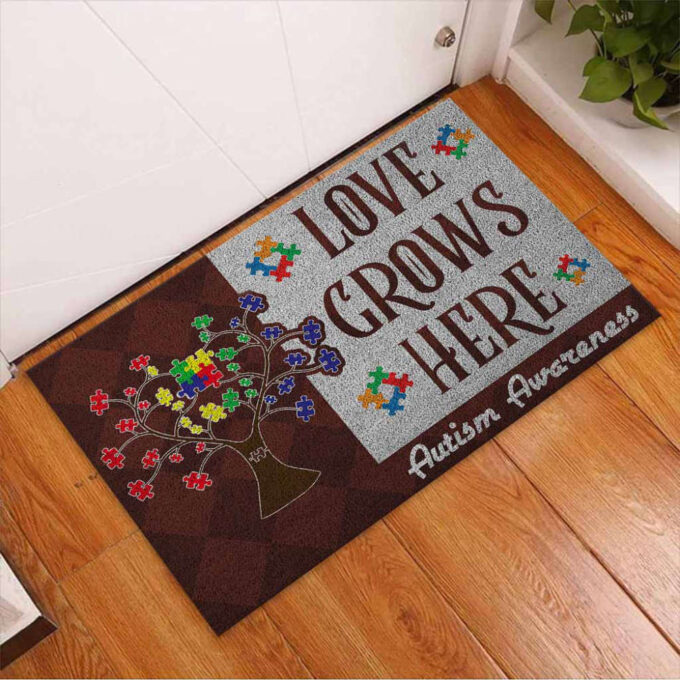 Love Grows Here Autism Awareness Doormat Autism Home Decor Autism Awareness Gift Idea HT