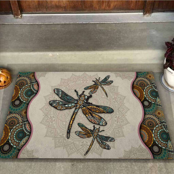 Mandala Dragonfly Doormat, Gift For Dragonfly Lovers, Gift For Thanksgiving Christmas Decor Warm House Gift Welcome Mat