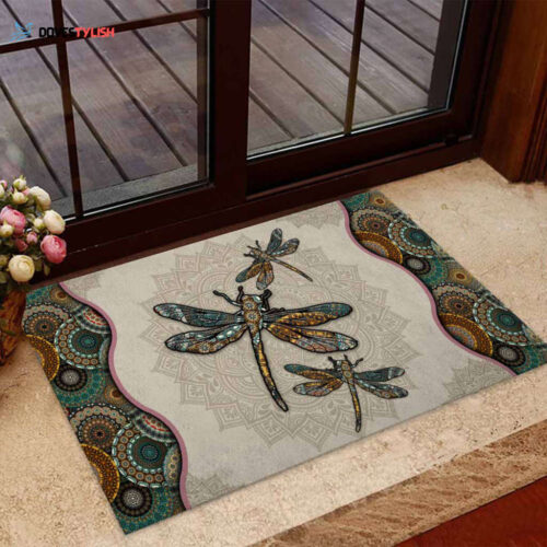 Mandala Dragonfly Doormat, Gift For Dragonfly Lovers, Gift For Thanksgiving Christmas Decor Warm House Gift Welcome Mat