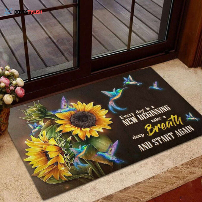 Memorial Sunflowers And Hummingbird Every Day Indoor and Outdoor Doormat Warm House Gift Welcome Mat Gift for Friend Family