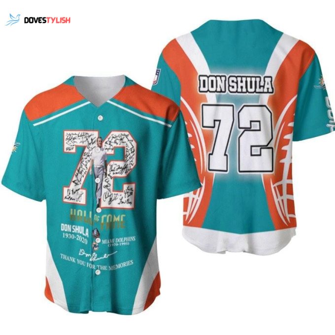 Miami Dolphins Don Shula 72 Hall Of Fame Thank You For The Memories Designed Allover Gift For Dolphins Fans Baseball Jersey Gift for Men Dad