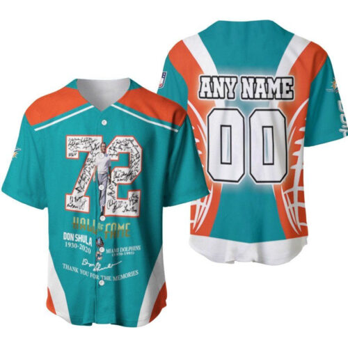 Miami Dolphins Don Shula 72 Hall Of Fame Thank You For The Memories Designed Allover Gift With Custom Name Number For Dolphins Fans Baseball Jersey