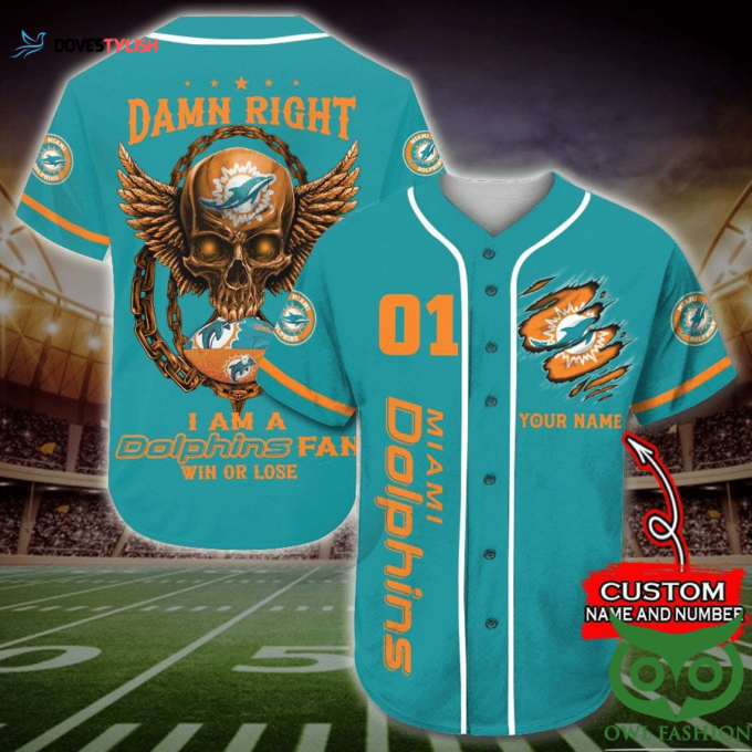 Miami Dolphins Personalized Baseball Jersey