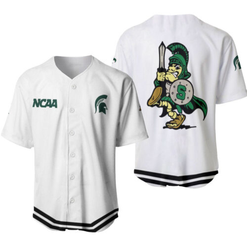 Michigan State Spartans Classic White With Mascot Gift For Michigan State Spartans Fans Baseball Jersey