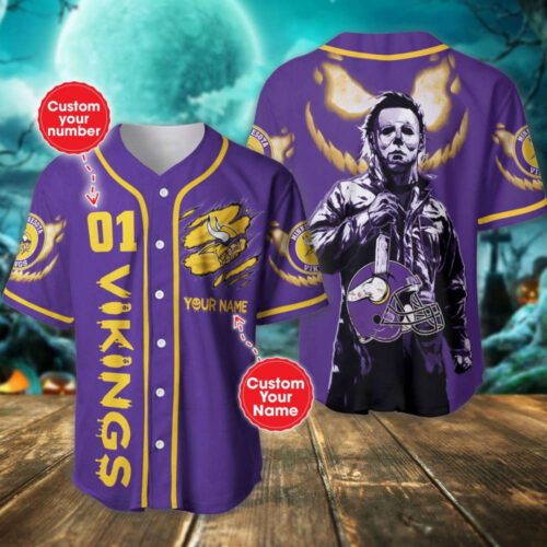 Minnesota Vikings Halloween Personalized Baseball Jersey Gift for Men Dad