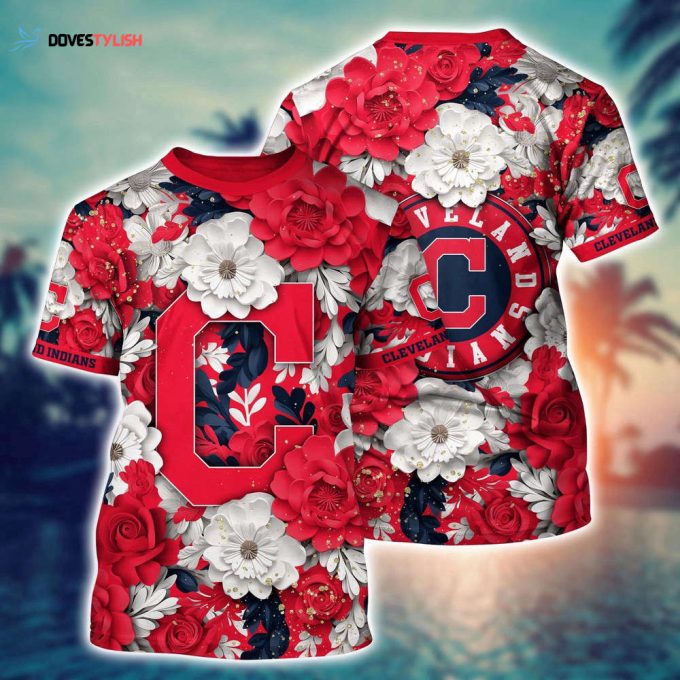 MLB Cleveland Indians 3D T-Shirt Flower Tropical For Sports Enthusiasts