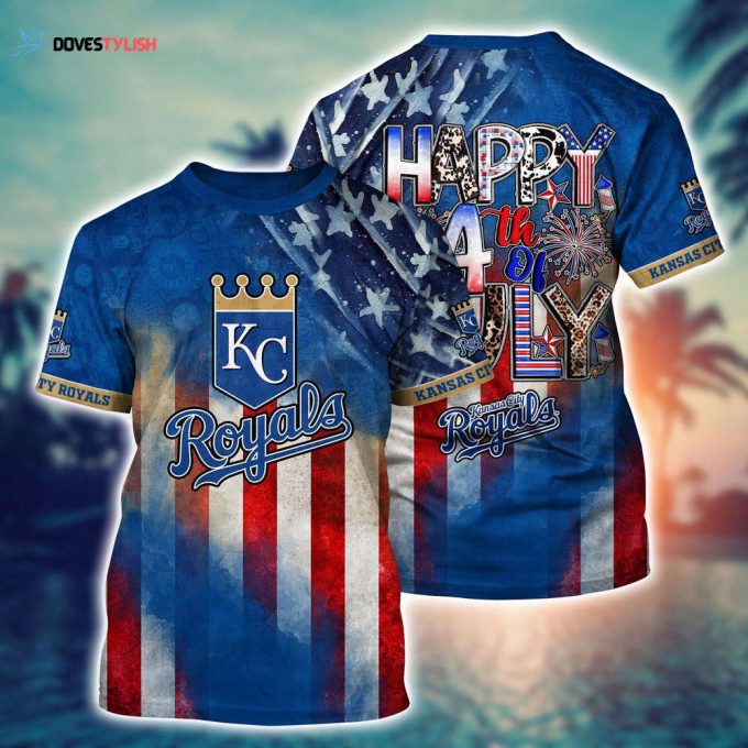 MLB Kansas City Royals 3D T-Shirt Baseball Bloom Burst For Fans Sports