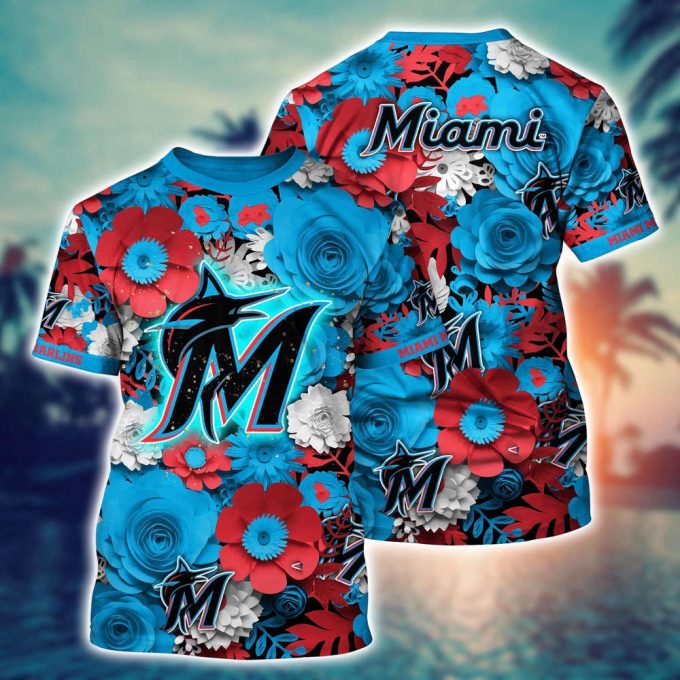 MLB Miami Marlins 3D T-Shirt Sunset Slam Chic For Fans Sports