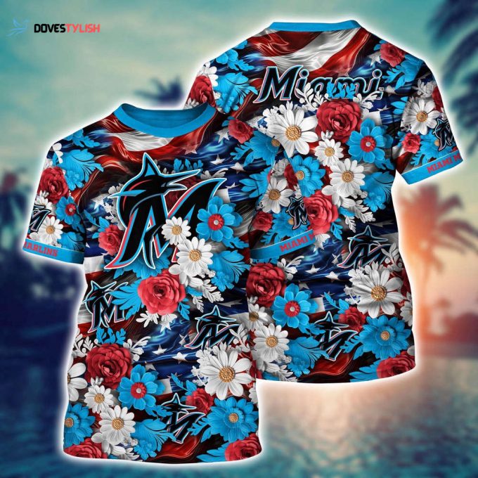 MLB Miami Marlins 3D T-Shirt Tropical Tranquility Bloom For Fans Sports