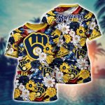 MLB Milwaukee Brewers 3D T-Shirt Tropical Tranquility Bloom For Fans Sports