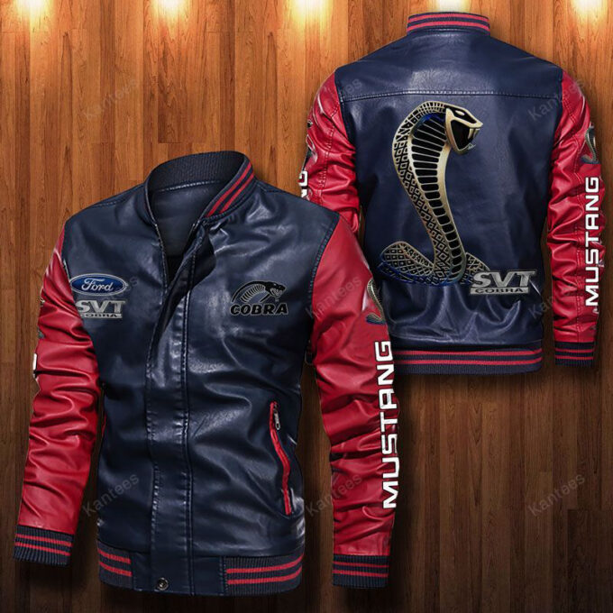 Mustang Svt Cobra Logo On Leather Bomber Jacket