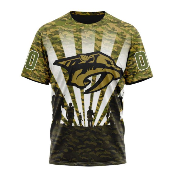 Nashville Predators Military Camo Kits For Veterans Day And Rememberance Day Unisex T-Shirt For Fans Gifts 2024