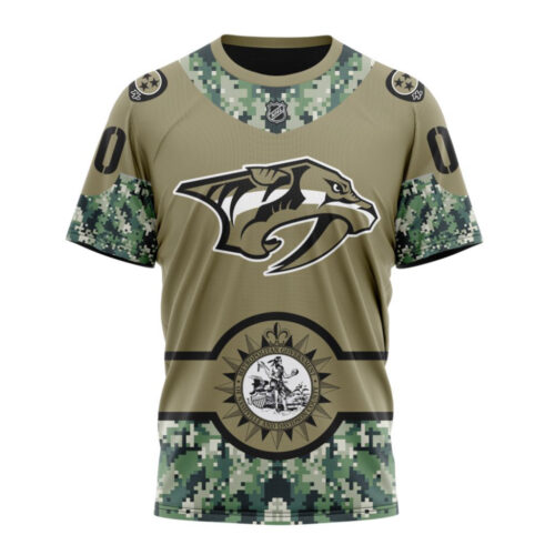 Nashville Predators Military Camo With City Or State Flag Unisex T-Shirt For Fans Gifts 2024