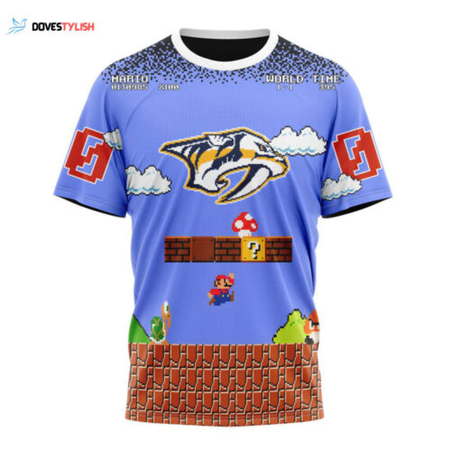 Nashville Predators With Super Mario Game Design Unisex T-Shirt For Fans Gifts 2024