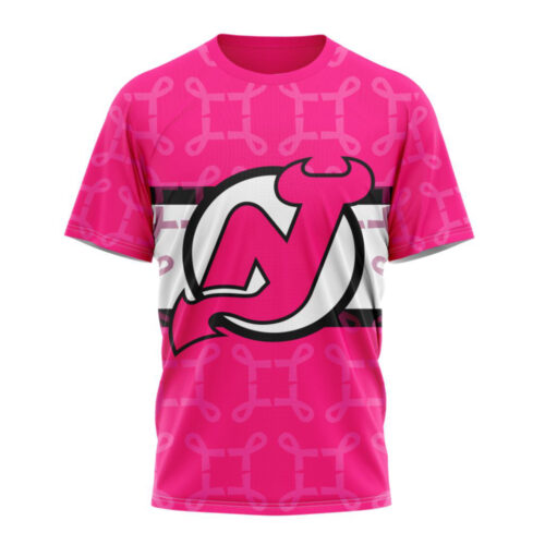New Jersey Devils I Pink I Can! In October We Wear Pink Breast Cancer Unisex T-Shirt For Fans Gifts 2024