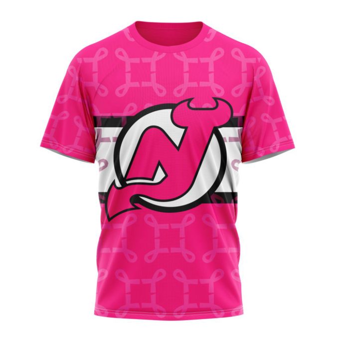 New Jersey Devils I Pink I Can! In October We Wear Pink Breast Cancer Unisex T-Shirt For Fans Gifts 2024