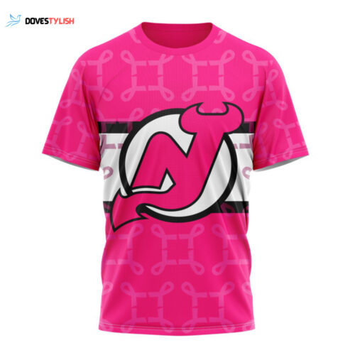 New Jersey Devils I Pink I Can! In October We Wear Pink Breast Cancer Unisex T-Shirt For Fans Gifts 2024