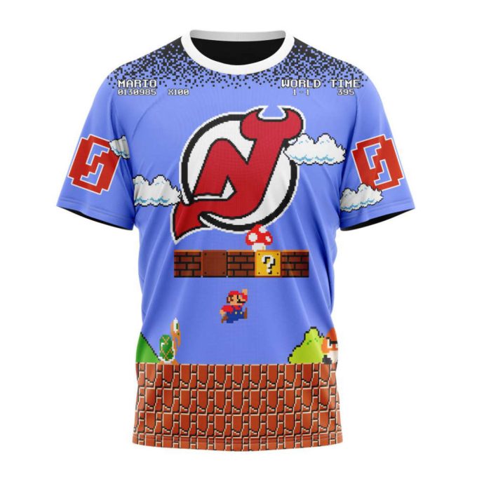 New Jersey Devils With Super Mario Game Design Unisex T-Shirt For Fans Gifts 2024