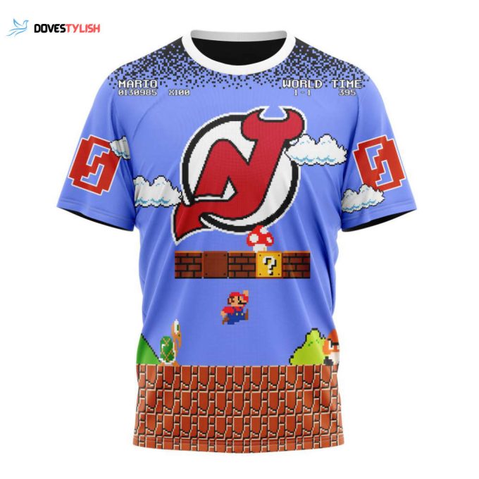 New Jersey Devils With Super Mario Game Design Unisex T-Shirt For Fans Gifts 2024