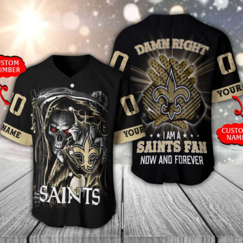 New Orleans Saints Baseball Jersey Personalized Skull Damn Right