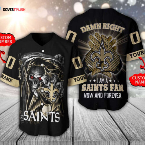 New Orleans Saints Baseball Jersey Personalized Skull Damn Right