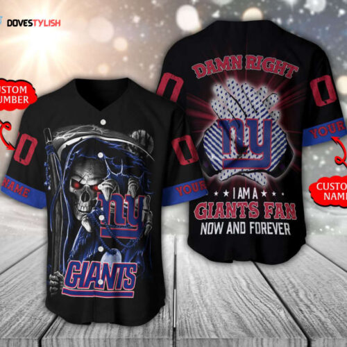 New York Giants Baseball Jersey Personalized Skull Damn Right