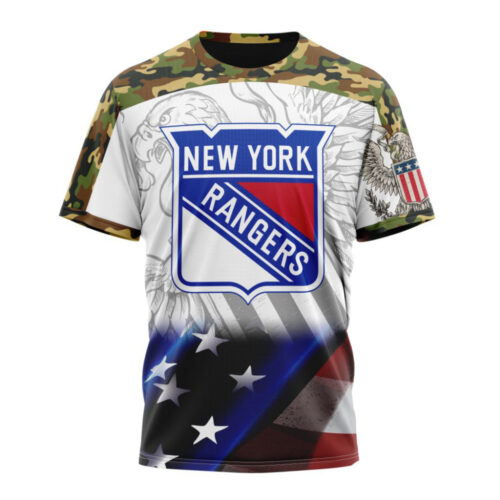 New York Rangers With Our America Eagle Flag Unisex T-Shirt For Fans Gifts 2024