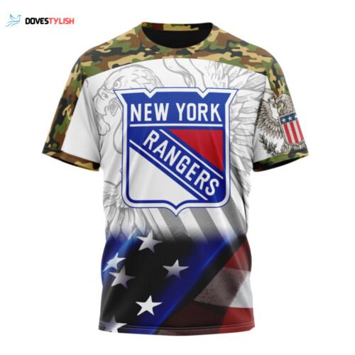 New York Rangers With Our America Eagle Flag Unisex T-Shirt For Fans Gifts 2024