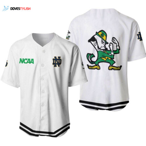 Notre Dame Fighting Irish Classic White With Mascot Gift For Notre Dame Fighting Irish Fans Baseball Jersey Gift for Men Dad