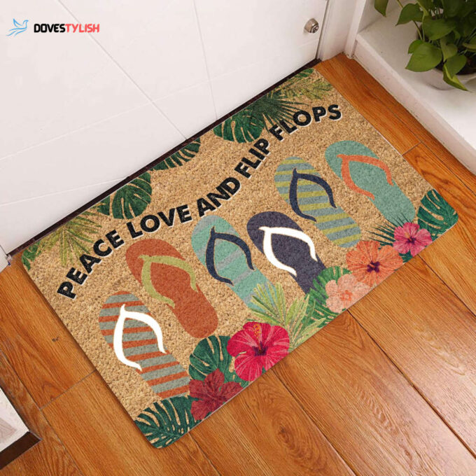 Peace Love & Flip Flops Doormat Welcome Mat House Warming Gift Home Decor Funny Doormat Gift Idea