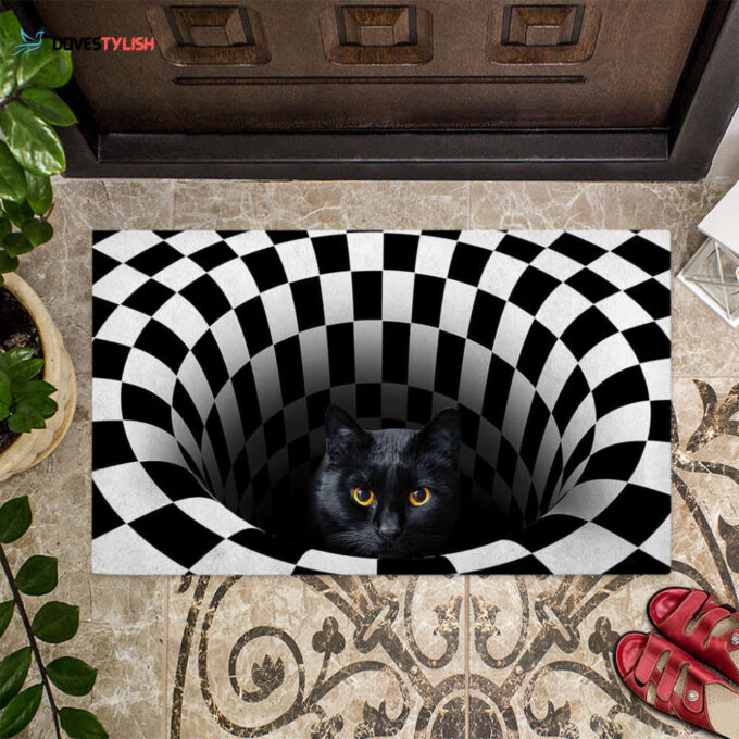 Peeking cat Black cat Doormat | Welcome Mat | House Warming Gift
