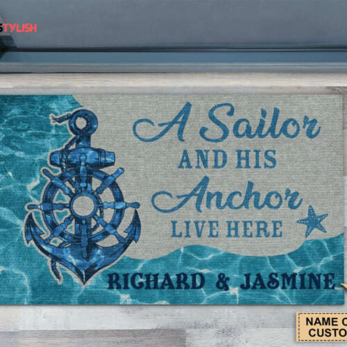 Personalized A Sailor And His Anchor Live Here Doormat