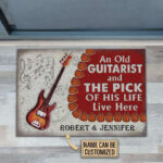 Personalized Bass Guitar Old Couple Live Here Customized Doormat