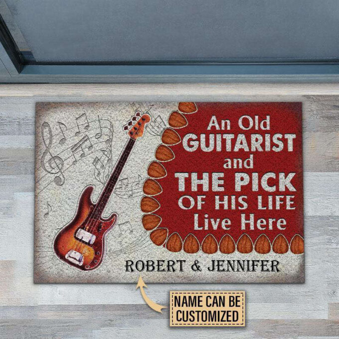 Personalized Bass Guitar Old Couple Live Here Customized Doormat