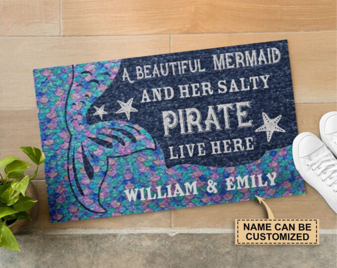 Personalized Beautiful Mermaid And Salty Pirate Customized Doormat