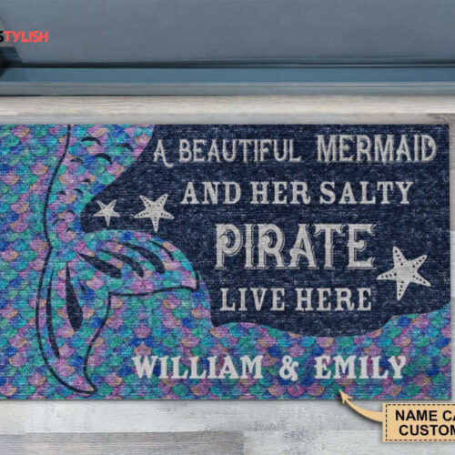 Personalized Beautiful Mermaid And Salty Pirate Customized Doormat