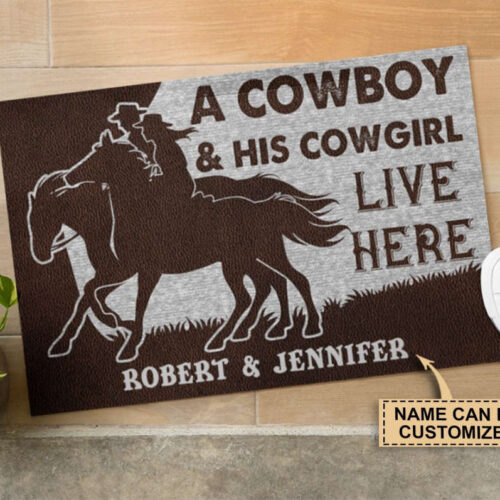 Personalized Cowboy And Cowgirl Live Here Doormat