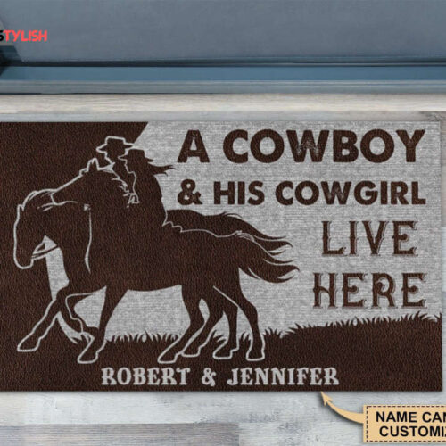 Personalized Cowboy And Cowgirl Live Here Doormat