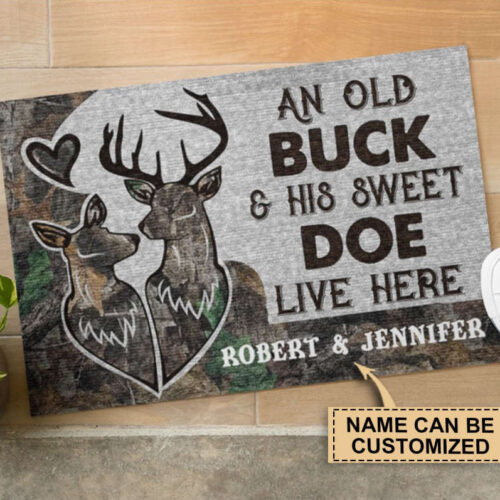 Personalized Deer Camo Old Buck Sweet Doe Doormat