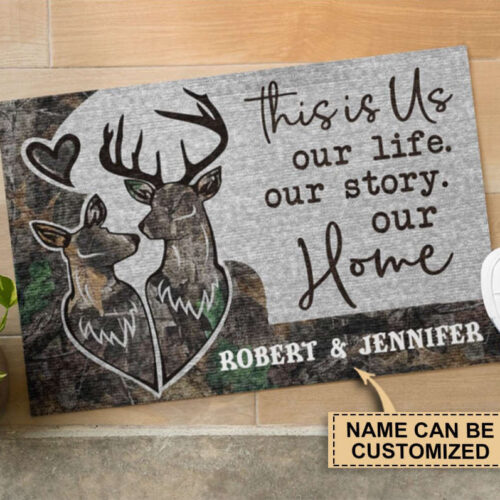 Personalized Deer Couple Camo Our Home Doormat