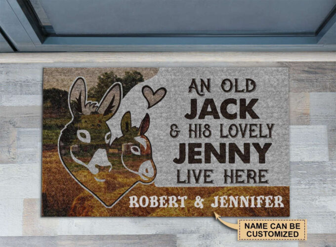 Personalized Donkey Couple Old Jack Lovely Jenny Live Here Customized Doormat