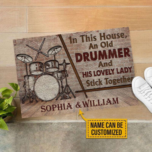 Personalized Drum Old Couple In This House Wood Customized Doormat
