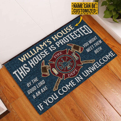 Personalized Firefighter Good Lord Customized Doormat