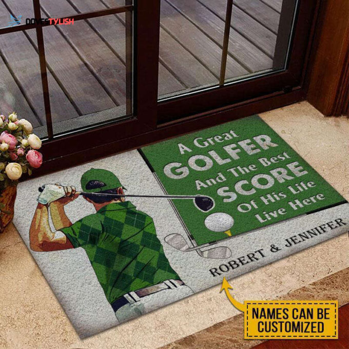 Personalized Golf Green Couple Golfer Best Score Live Customized Doormat