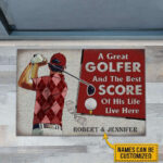 Personalized Golf Red Couple Golfer Best Score Live Customized Doormat