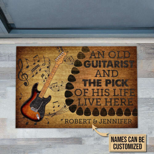 Personalized Guitar Old Couple Live Here Customized Doormat