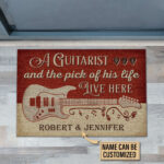 Personalized Guitar Red Old Couple Live Here Customized Doormat