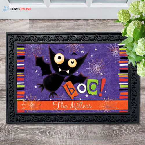 Personalized Halloween Boo Bat Doormat Home Decor 2024