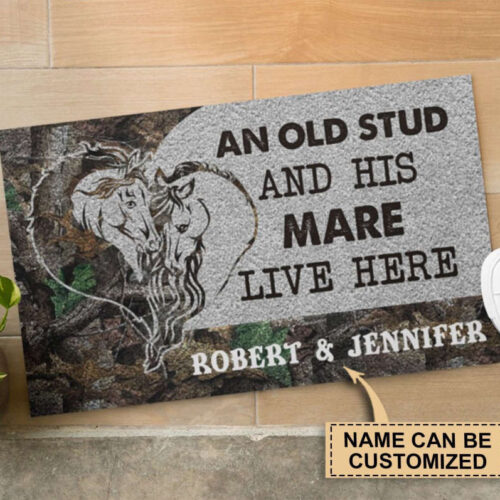 Personalized Horse Old Stud And His Mare Doormat